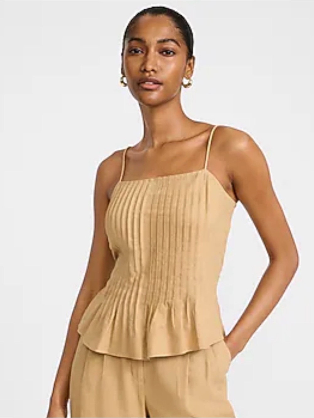 NWT! Express Pleated Peplum Linen Top - Tan